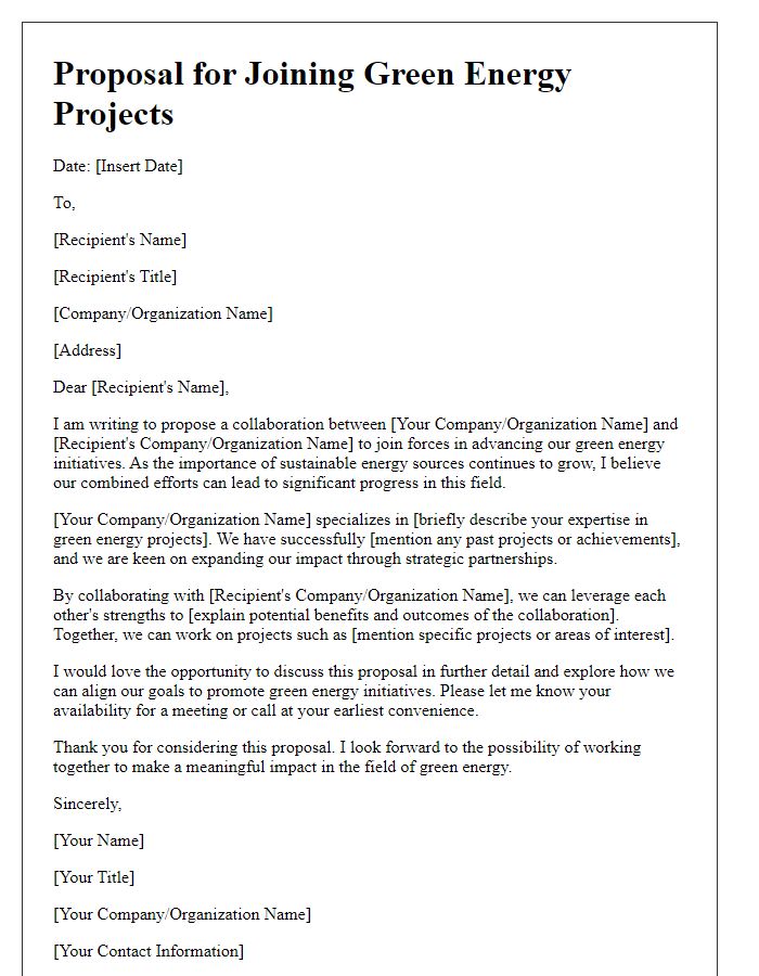 Letter template of proposal for joining green energy projects