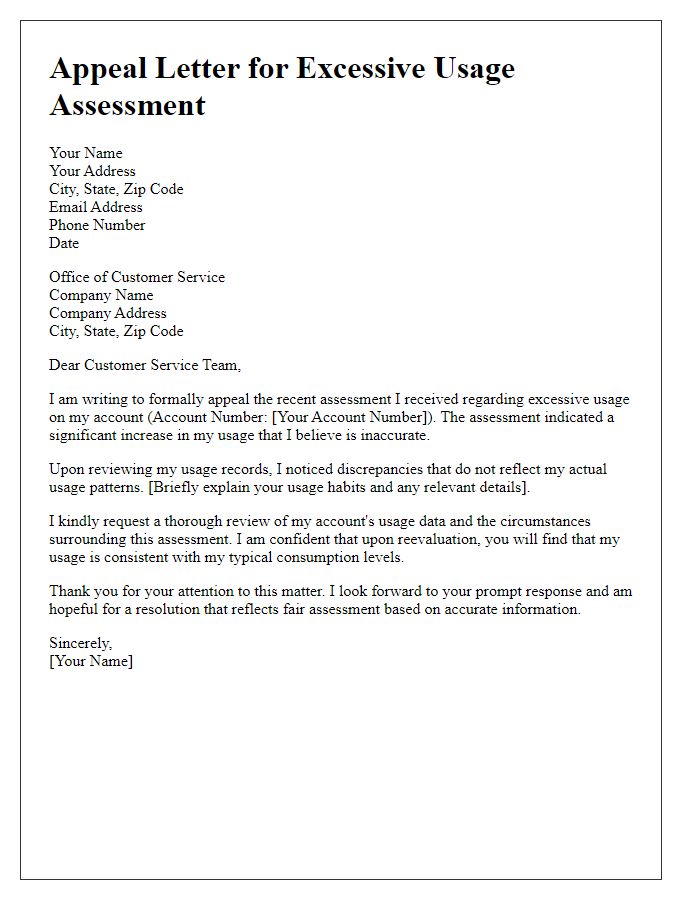 Letter template of appeal for excessive usage assessment