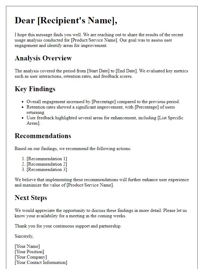 Letter template of correspondence for significant usage analysis