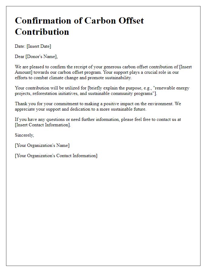 Letter template of confirmation for carbon offset contribution