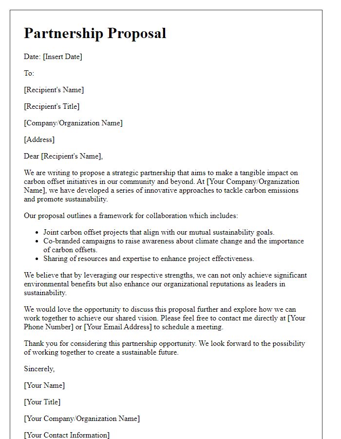 Letter template of partnership proposal for carbon offset initiatives