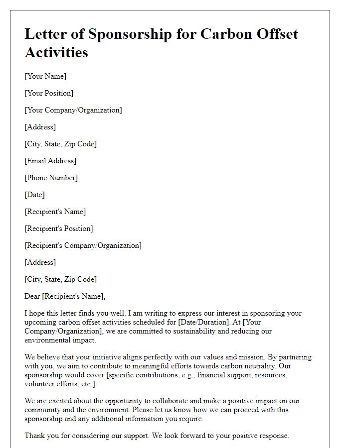 Letter template of sponsorship for carbon offset activities