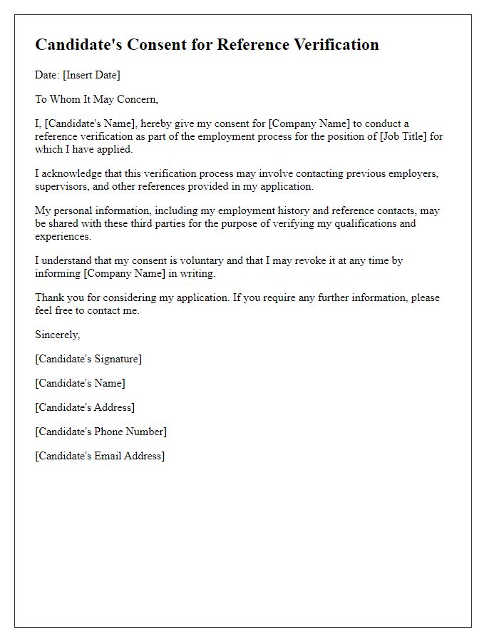 Letter template of candidate's consent for reference verification