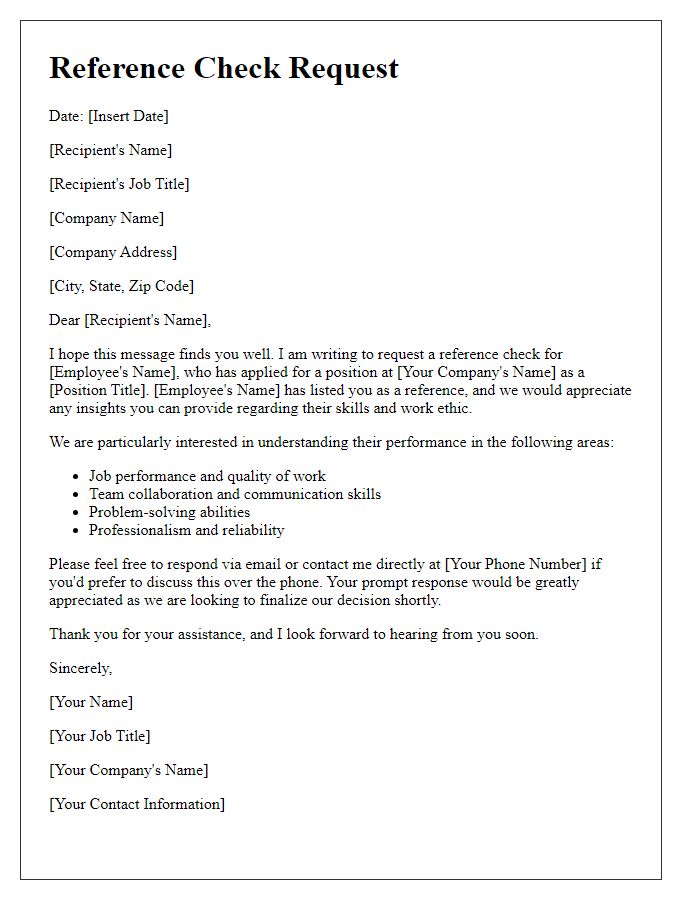Letter template of employer's reference check request