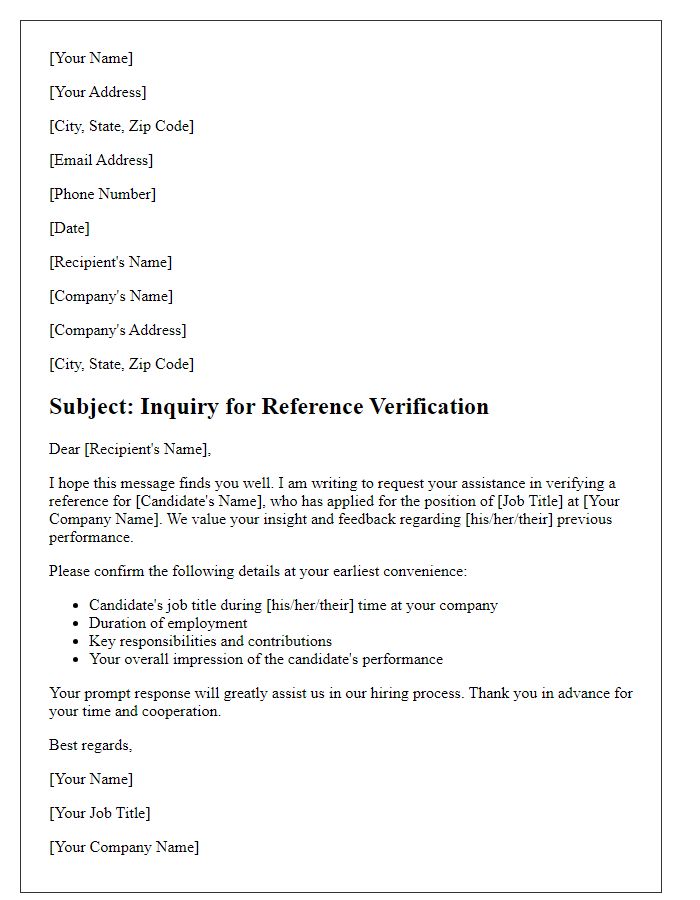 Letter template of inquiry for reference verification