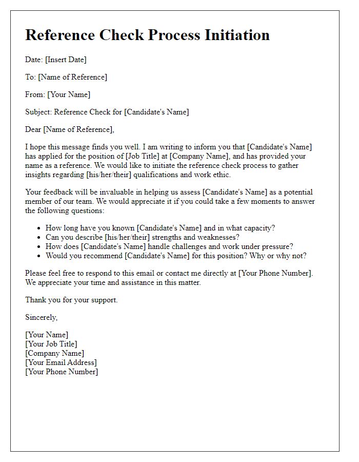 Letter template of reference check process initiation