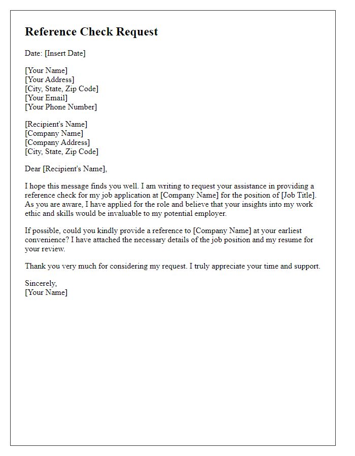 Letter template of request for job application reference check