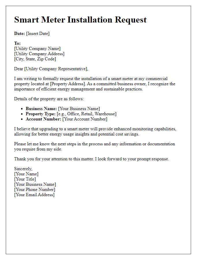 Letter template of smart meter installation request for commercial properties.