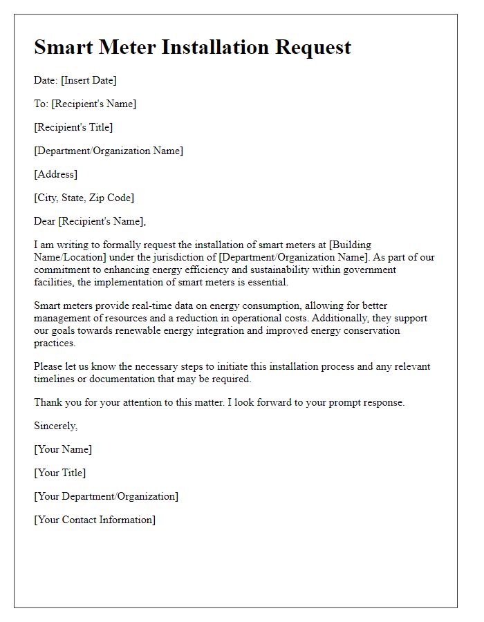 Letter template of smart meter installation request for government buildings.