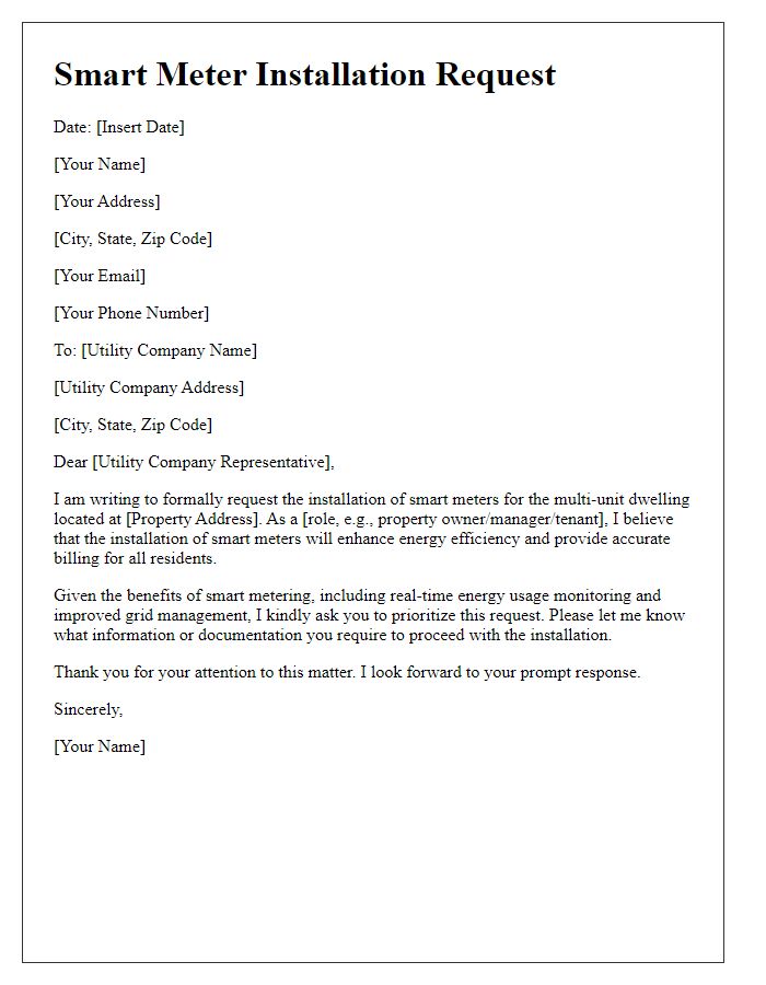 Letter template of smart meter installation request for multi-unit dwellings.