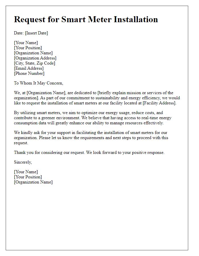 Letter template of smart meter installation request for non-profit organizations.