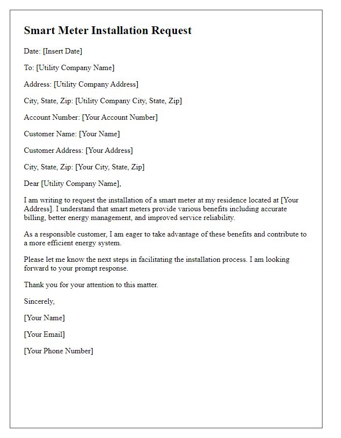 Letter template of smart meter installation request for residential customers.