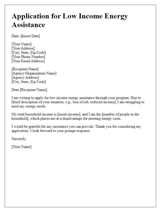 Letter template of application for low income energy assistance