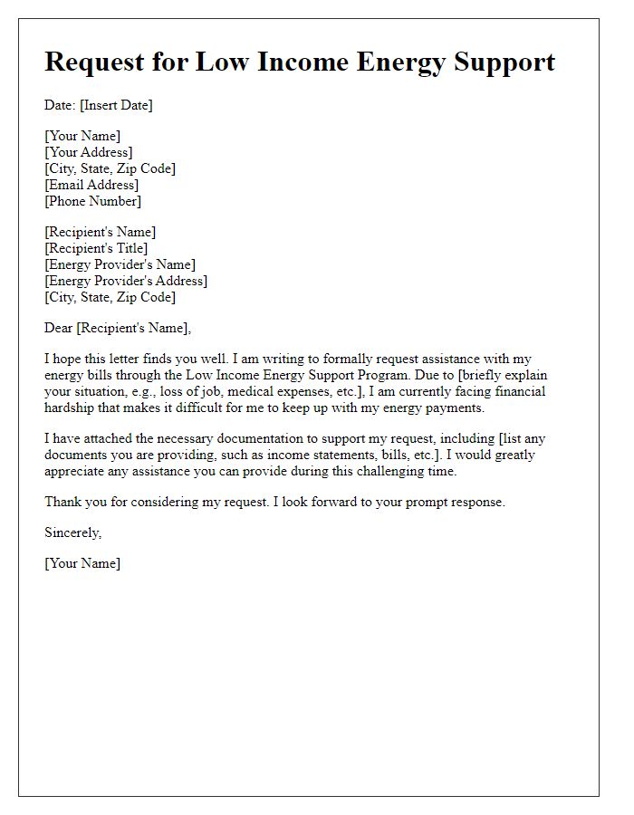 Letter template of request for low income energy support