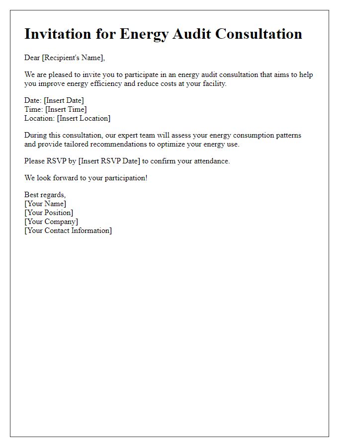 Letter template of inviting for energy audit consultation