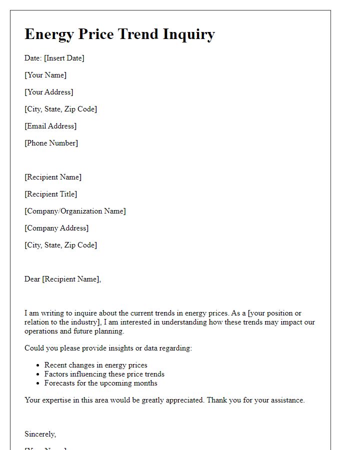 Letter template of energy price trend inquiry