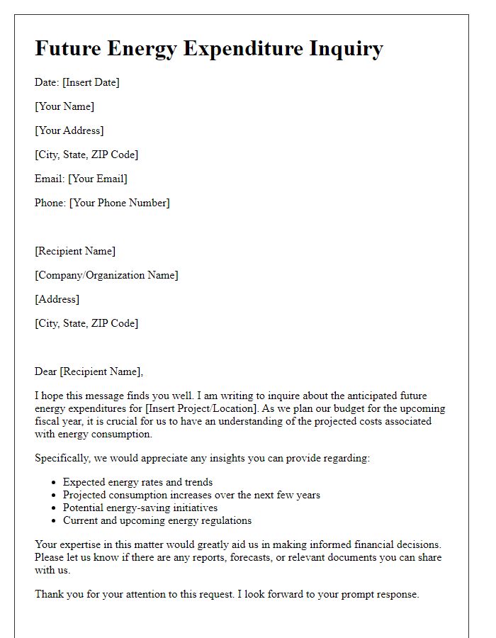 Letter template of future energy expenditure inquiry