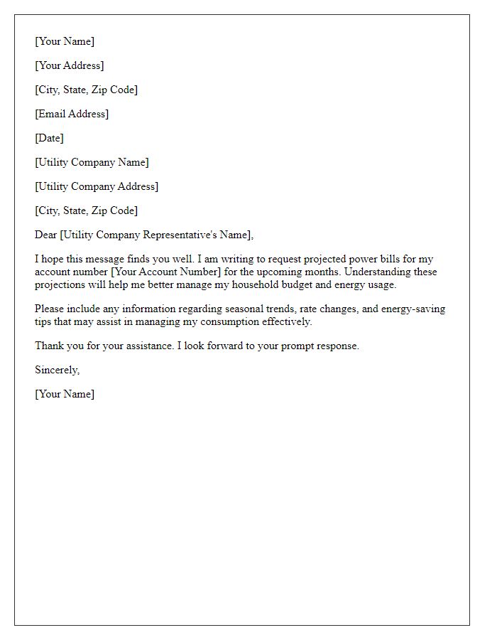 Letter template of projected power bills request