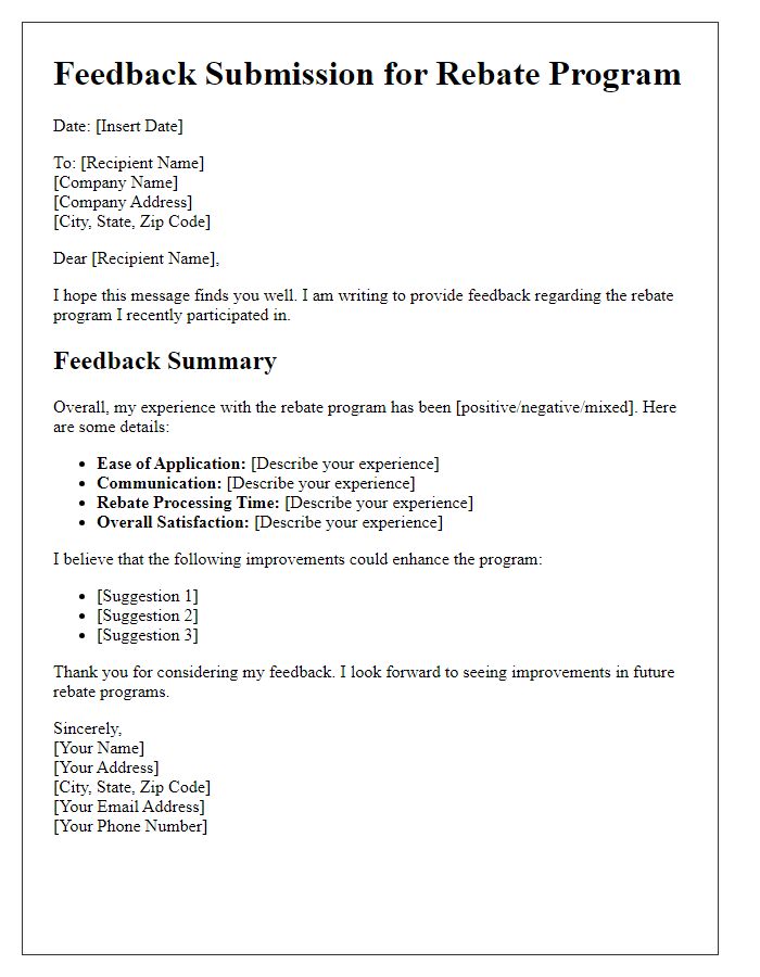 Letter template of rebate program feedback submission