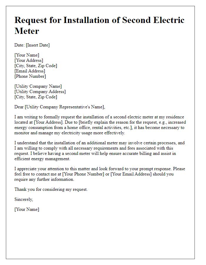 Letter template of appeal for installation of second electric meter