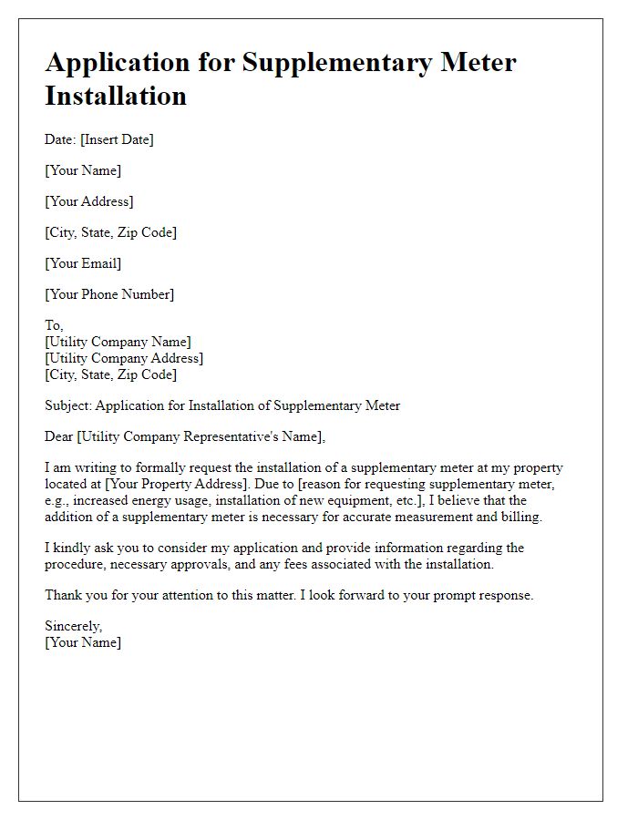 Letter template of application for supplementary meter installation