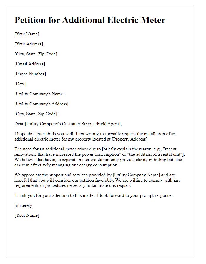 Letter template of petition for additional electric meter