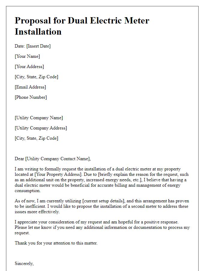 Letter template of proposal for dual electric meter request