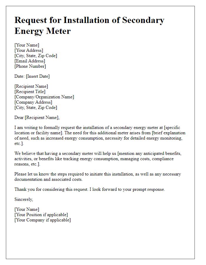 Letter template of request for installation of secondary energy meter