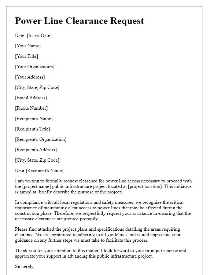 Letter template of power line clearance request for public infrastructure project.