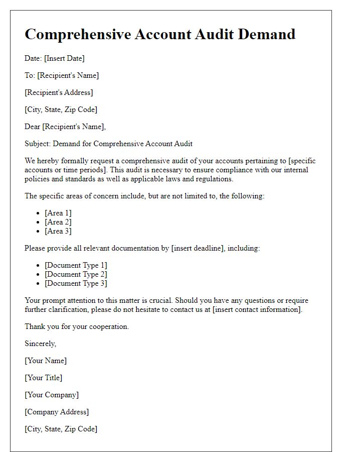 Letter template of comprehensive account audit demand