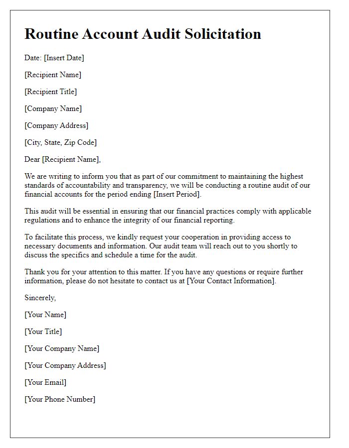 Letter template of routine account audit solicitation