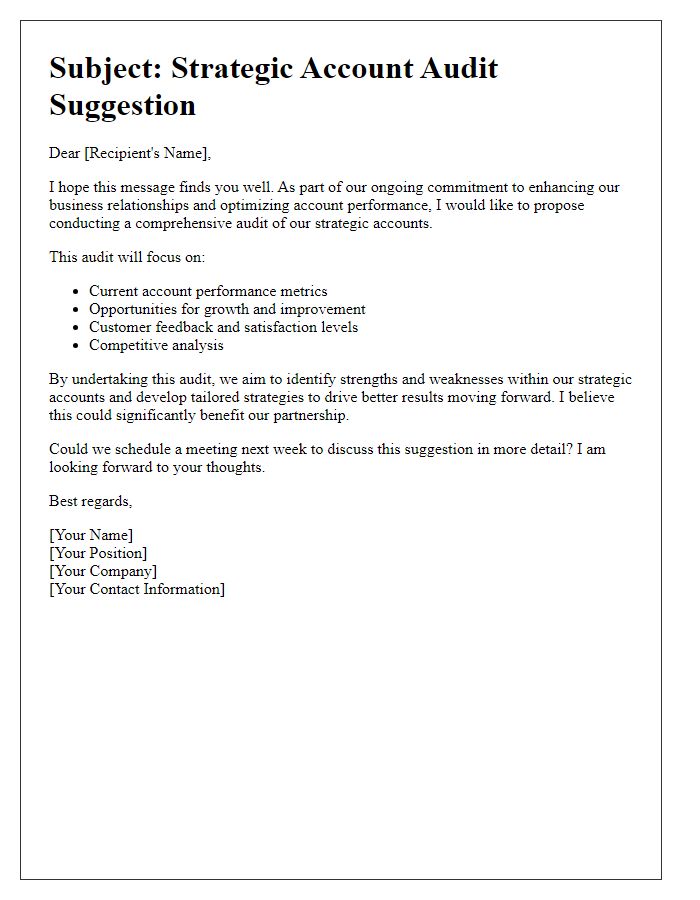 Letter template of strategic account audit suggestion