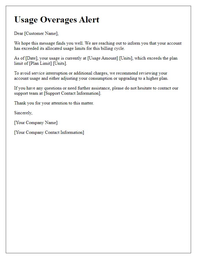 Letter template of Alert for Usage Overages