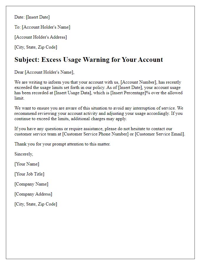 Letter template of Excess Usage Warning for Account Holders