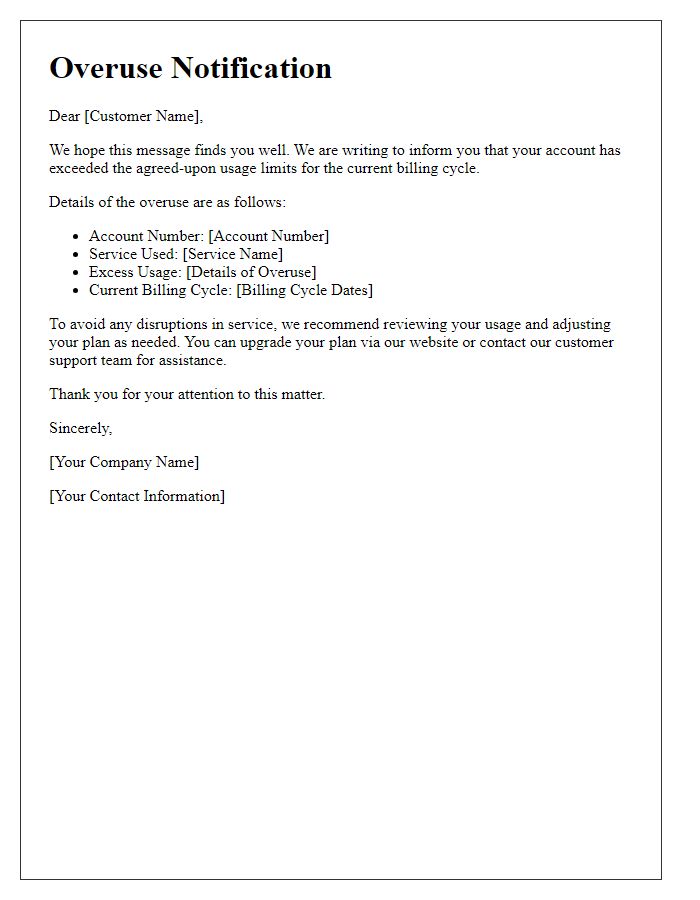 Letter template of Overuse Notification for Customers