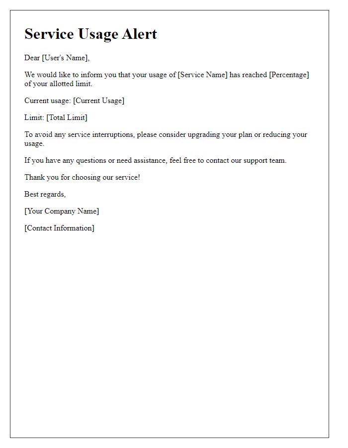 Letter template of Service Usage Alert