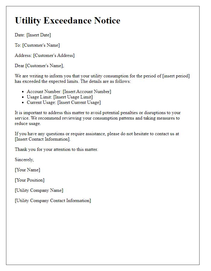 Letter template of Utility Exceedance Notice