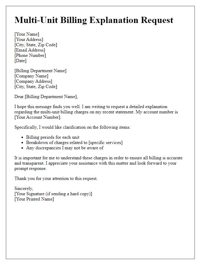 Letter template of multi-unit billing explanation request