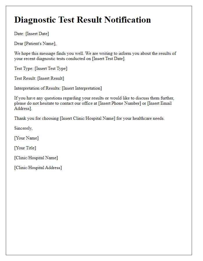 Letter template of diagnostic test result delivery.