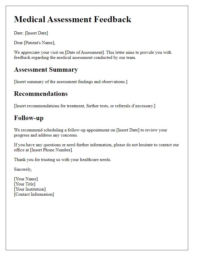 Letter template of medical assessment feedback.