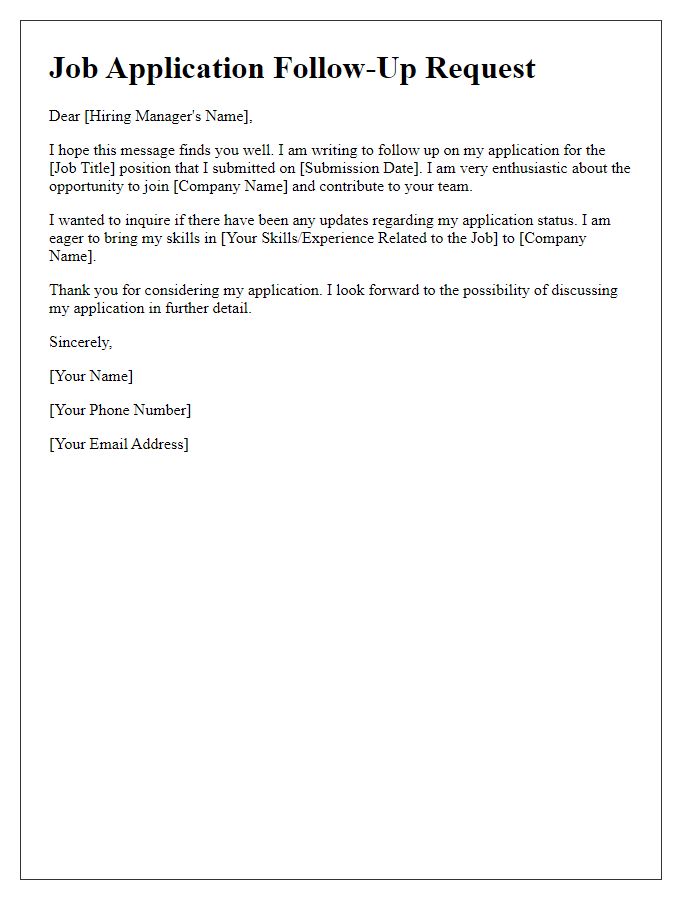 Letter template of job application follow-up request