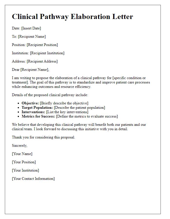 Letter template of clinical pathway elaboration