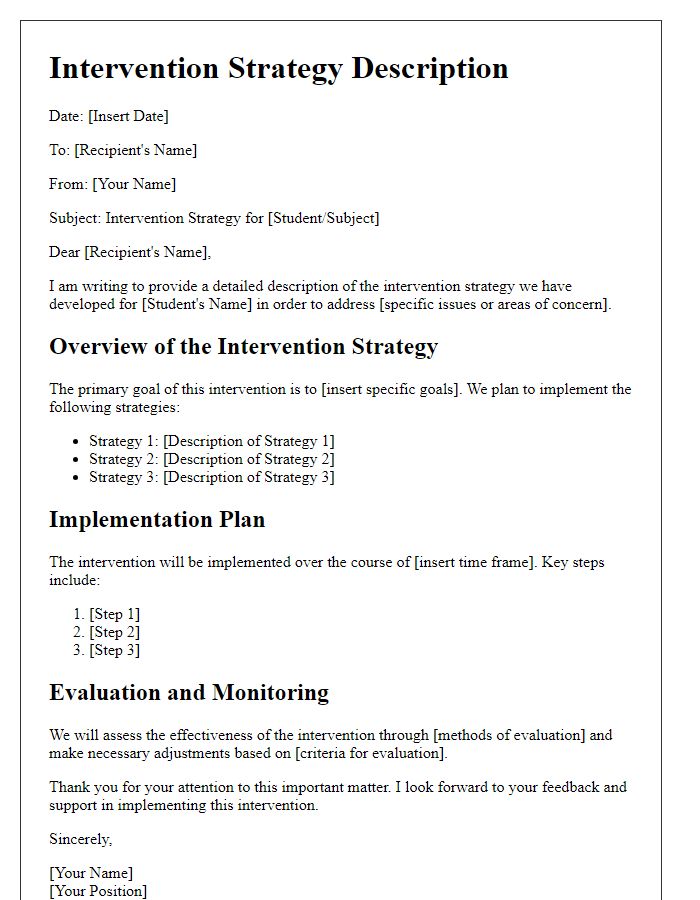 Letter template of intervention strategy description