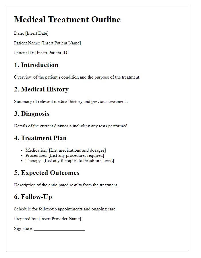 Letter template of medical treatment outline