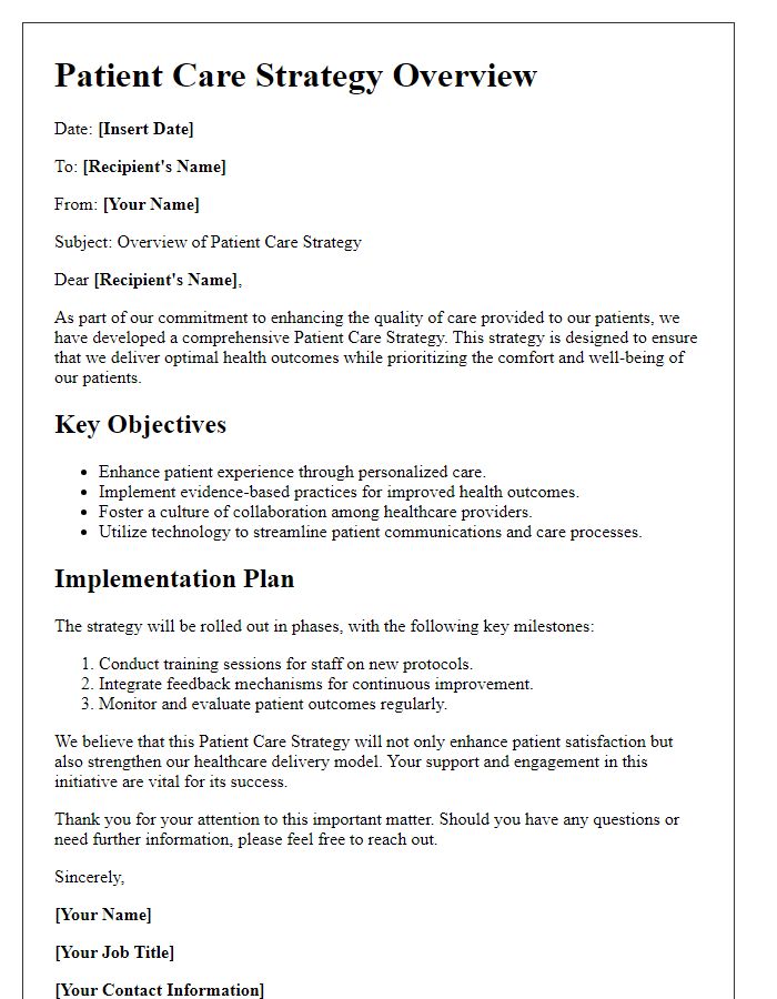 Letter template of patient care strategy overview