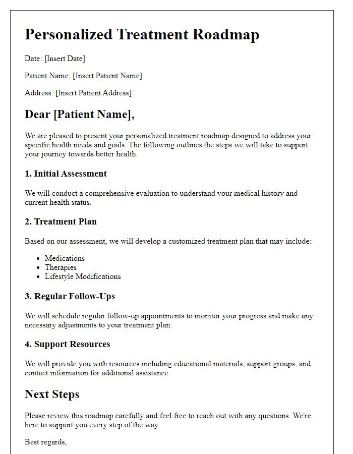 Letter template of personalized treatment roadmap