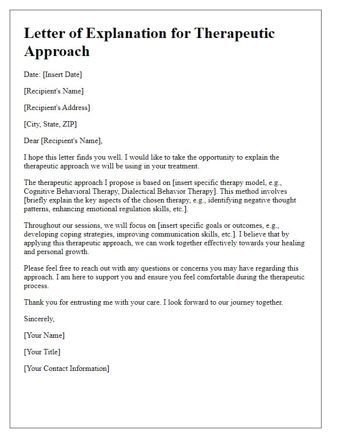 Letter template of therapeutic approach explanation