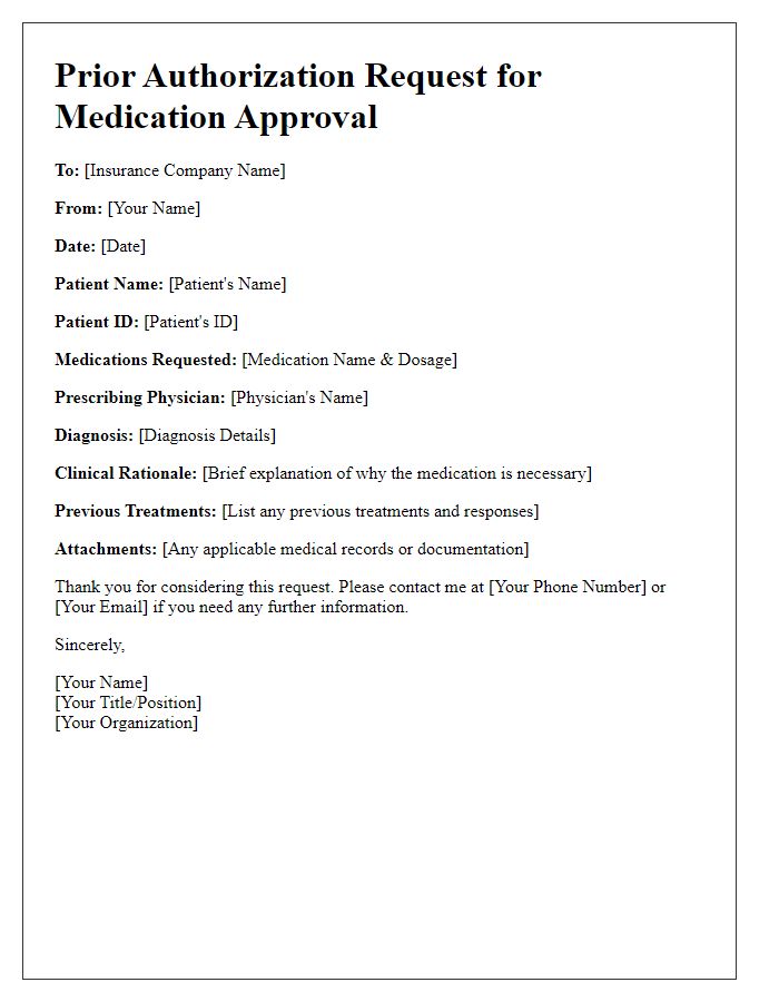 Letter template of prior authorization request for medication approval