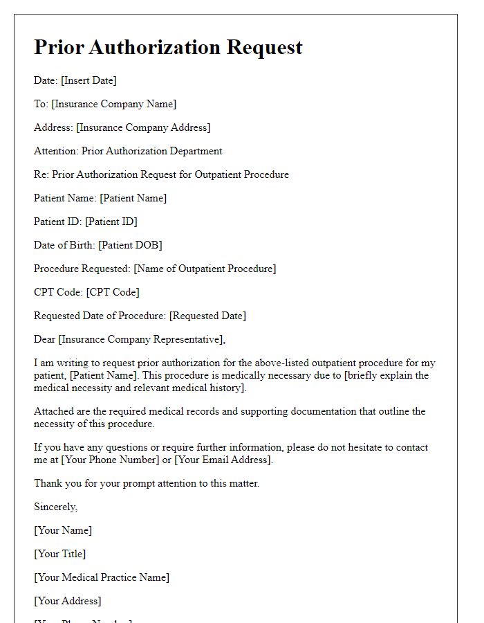 Letter template of prior authorization request for outpatient procedures