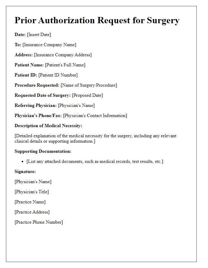 Letter template of prior authorization request for surgery